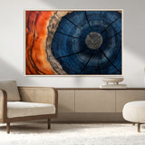 26110607-MGV-CV-36X24-Blue and Orange Tree Ring Wall Art – Abstract Wood Cross Section Canvas Print, Modern Rustic Nature Decor for Living Room, Office,