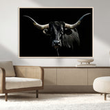 37531960-MGV-CV-36X24-Black Longhorn Bull Wall Art – Dramatic Western Cattle Canvas Print, Rustic Farmhouse Animal Artwork for Living Room, Bedroom,
