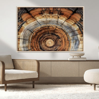 15184146-MGV-FC-36X24_Natural-Tree Rings Wall Art Canvas Print, Framed Wood Texture Art Picture Print, Rustic Pattern Perfect Rustic Organic Decor Artwork
