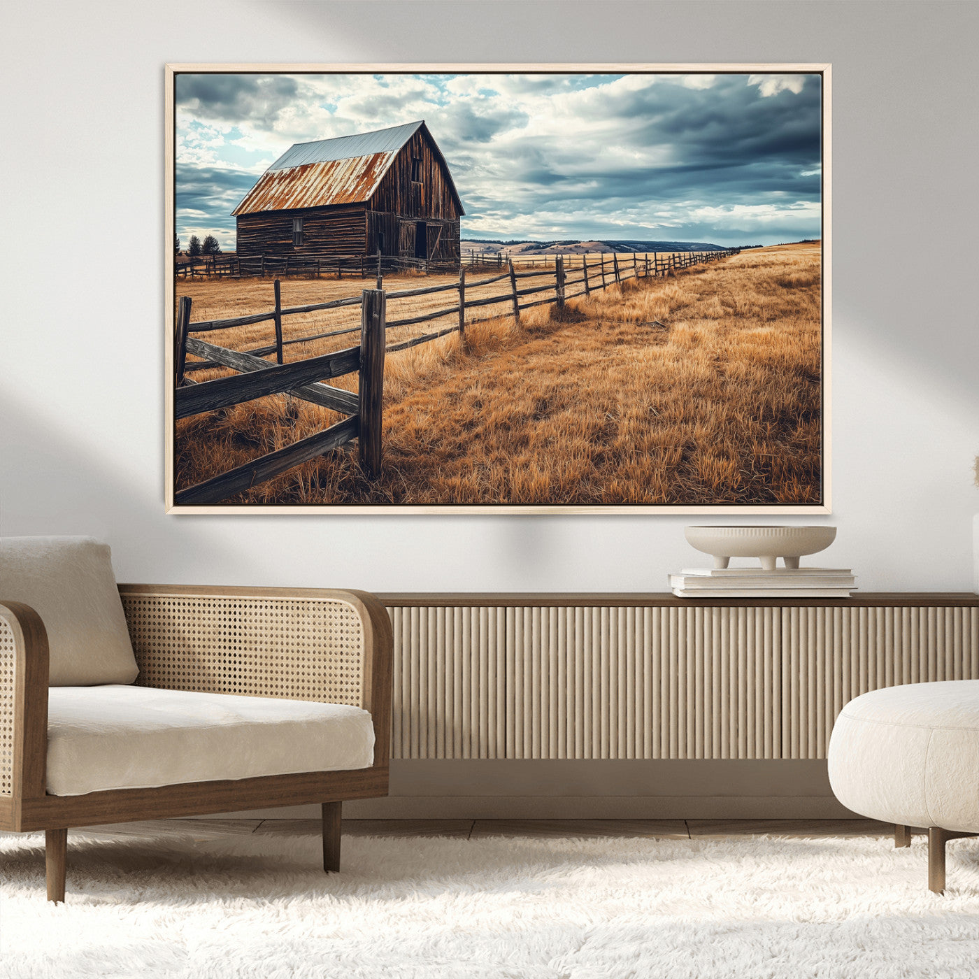 69356982-MGV-FC-36X24_Natural-Old Barn Wall Art Canvas Print, Framed Rustic Fence Art Picture Print, Wooden Farmhouse Perfect Rustic Farmhouse Decor Artwork