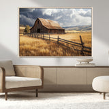 38758826-MGV-CV-36X24-Rustic Barn Wall Art Canvas Print, Framed Moody Barn Art Picture Print, Golden Field Perfect Rustic Farmhouse Decor Artwork