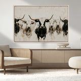 12027562-MGV-CV-36X24-Longhorn Cattle Wall Art Canvas Print, Framed Bison Herd Art Picture Print, Cattle Group Perfect Rustic Farmhouse Decor Artwork