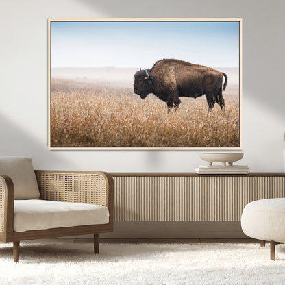 91267849-MGV-CV-36X24-Wild Bison Wall Art Canvas Print, Framed Bison in Prairie Art Picture Print, Rustic Western Perfect Rustic Western Decor Artwork