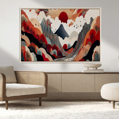 59495752-MGV-CV-36X24-Abstract Mountain Wall Art Canvas Print, Framed Vibrant Landscape Art Picture Print, Nature Drawing Perfect Contemporary