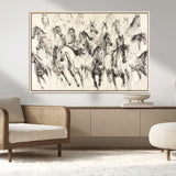 19433417-MGV-FC-36X24_Natural-Running Horses Wall Art Canvas Print, Framed Horse Sketch Art Picture Print, Galloping Herd Perfect Monochrome Western Decor