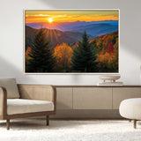 36964931-MGV-CV-36X24-Autumn Mountains Wall Art Canvas Print, Framed Sunset Glow Forest Art Picture Print, Golden Trees Perfect Vibrant Nature Decor