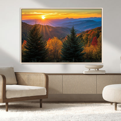 36964931-MGV-CV-36X24-Autumn Mountains Wall Art Canvas Print, Framed Sunset Glow Forest Art Picture Print, Golden Trees Perfect Vibrant Nature Decor