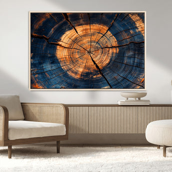 18975622-MGV-FC-36X24_Natural-Burnt Wood Wall Art Canvas Print, Framed Aged Timber Art Picture Print, Rustic Tree Slice Perfect Rustic Decor Artwork for Home,