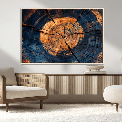 18975622-MGV-FC-36X24_Natural-Burnt Wood Wall Art Canvas Print, Framed Aged Timber Art Picture Print, Rustic Tree Slice Perfect Rustic Decor Artwork for Home,