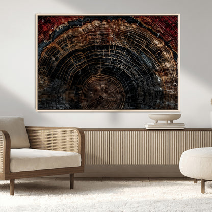 43686762-MGV-CV-36X24-Dark Wood Ring Wall Art Canvas Print, Framed Abstract Wood Tree Art Picture Print, Rustic Tree Slice Perfect Rustic Decor Artwork
