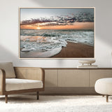40632752-MGV-CV-36X24-Ocean Sunset Wall Art Canvas Print, Framed Beach Waves Art Picture Print, Coastal Scene Perfect Coastal Decor Artwork