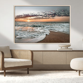 40632752-MGV-CV-36X24-Ocean Sunset Wall Art Canvas Print, Framed Beach Waves Art Picture Print, Coastal Scene Perfect Coastal Decor Artwork