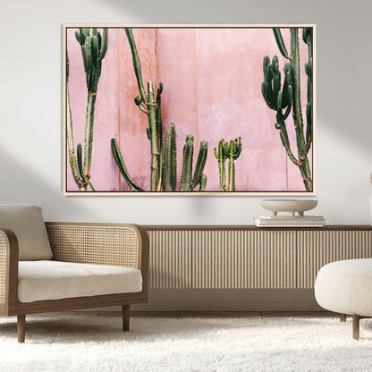 93119502-MGV-CV-36X24-Tall Cactus Wall Art Canvas Print, Framed Pink Wall Art Picture Print, Cactus Lines Perfect Modern Desert Decor Artwork