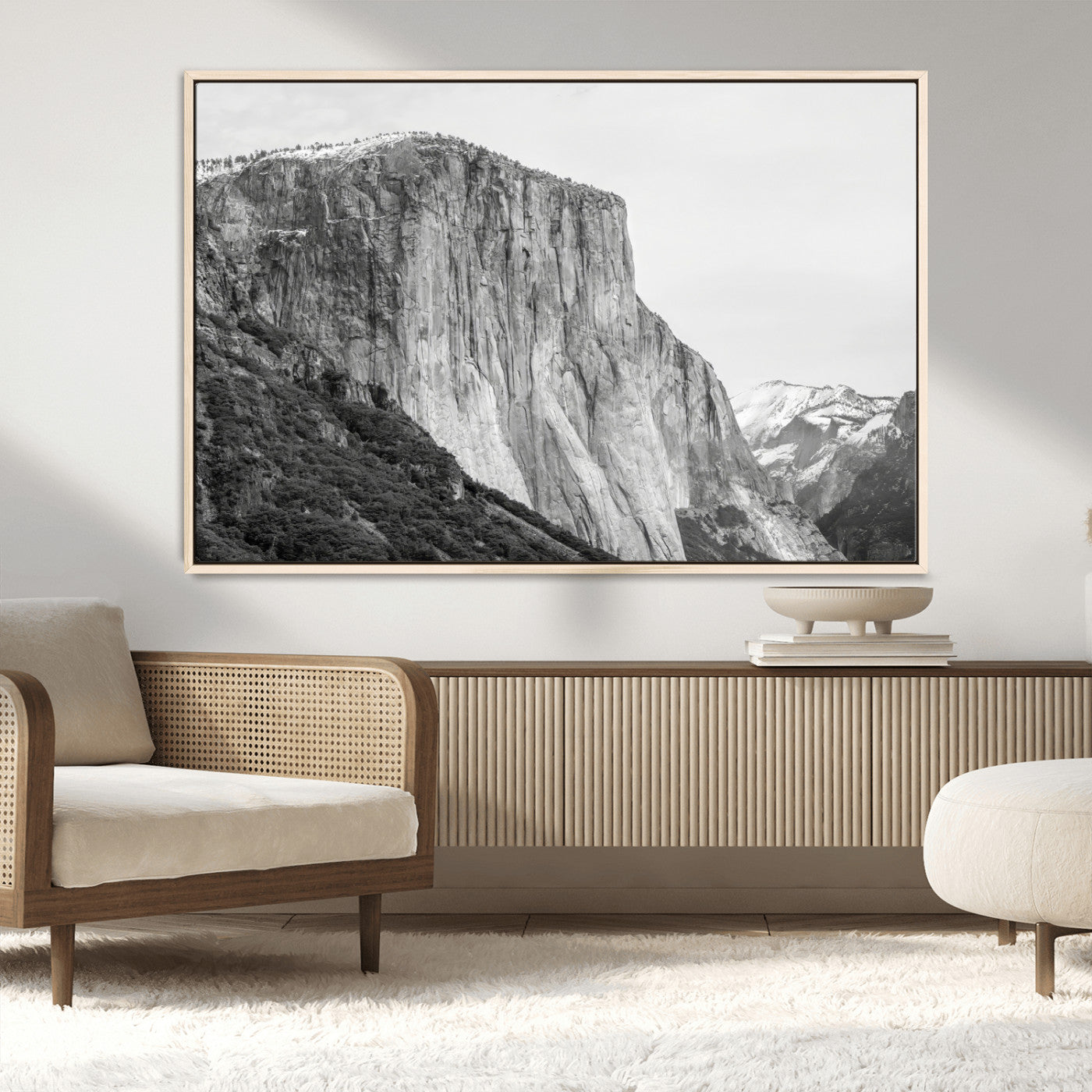 39393420-MGV-FC-36X24_Natural-El Capitan Wall Art Canvas Print, Framed Yosemite Cliff Art Picture Print, Monochrome Mountain Perfect Monochrome Sierra Decor