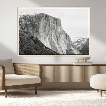 39393420-MGV-FC-36X24_Natural-El Capitan Wall Art Canvas Print, Framed Yosemite Cliff Art Picture Print, Monochrome Mountain Perfect Monochrome Sierra Decor