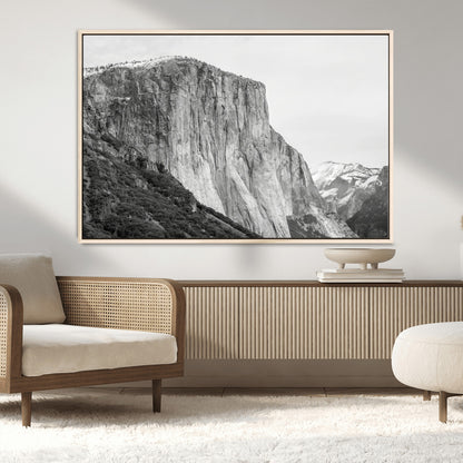 39393420-MGV-FC-36X24_Natural-El Capitan Wall Art Canvas Print, Framed Yosemite Cliff Art Picture Print, Monochrome Mountain Perfect Monochrome Sierra Decor