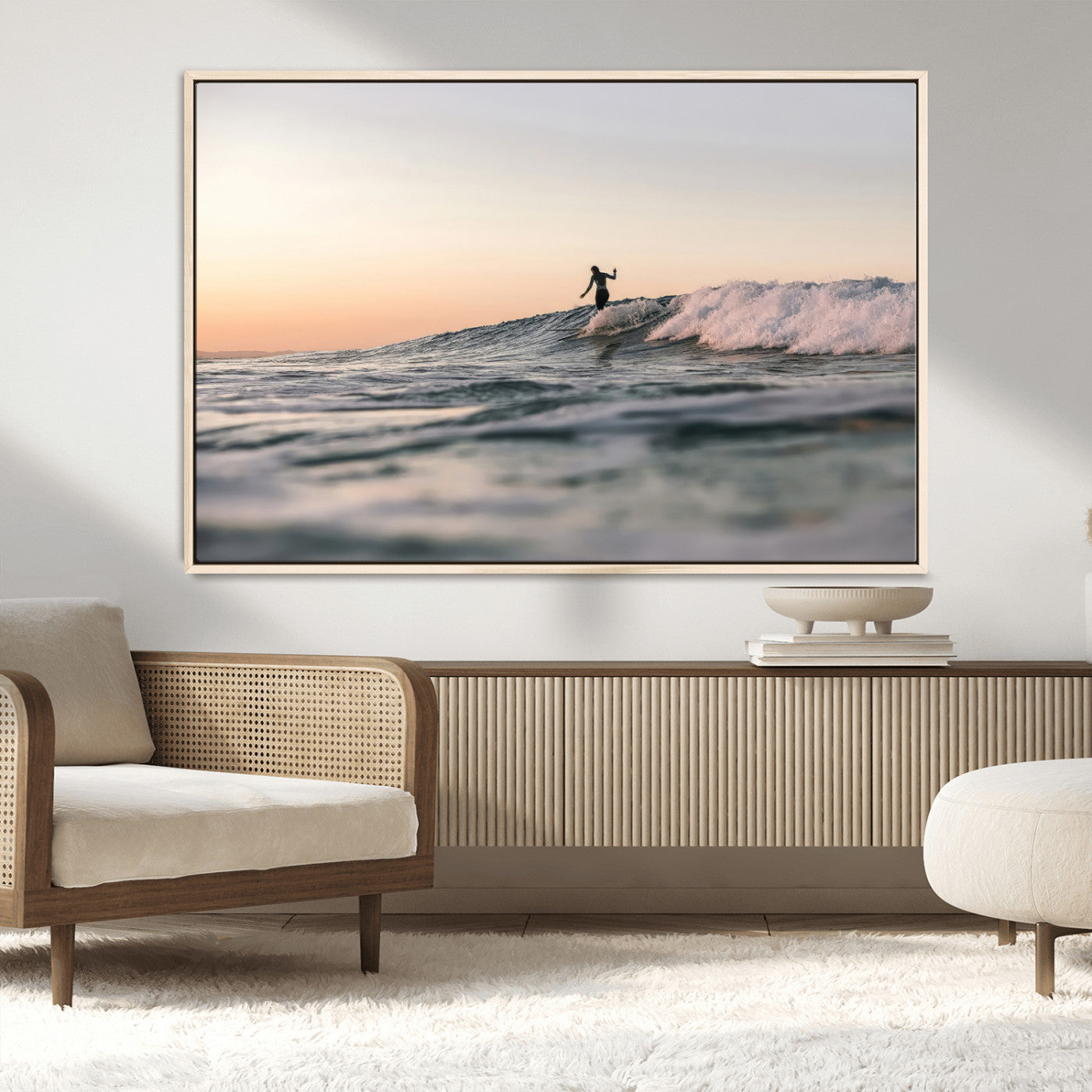 58502923-MGV-CV-36X24-Wave Rider Wall Art Canvas Print, Framed Ocean Wave Art Picture Print, Riding Surf Perfect Sunset Surf Decor Artwork