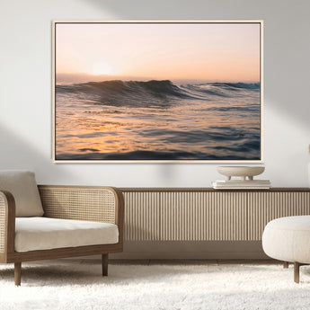 46299358-MGV-CV-36X24-Sunset Waves Wall Art Canvas Print, Framed Ocean Horizon Art Picture Print, Golden Water Perfect Golden Hour Coastal Decor Artwork