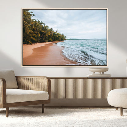 88125882-MGV-CV-36X24-Tropical Shoreline Wall Art Canvas Print, Framed Palm Trees Art Picture Print, Tropical Ocean Perfect Tropical Coastal Decor
