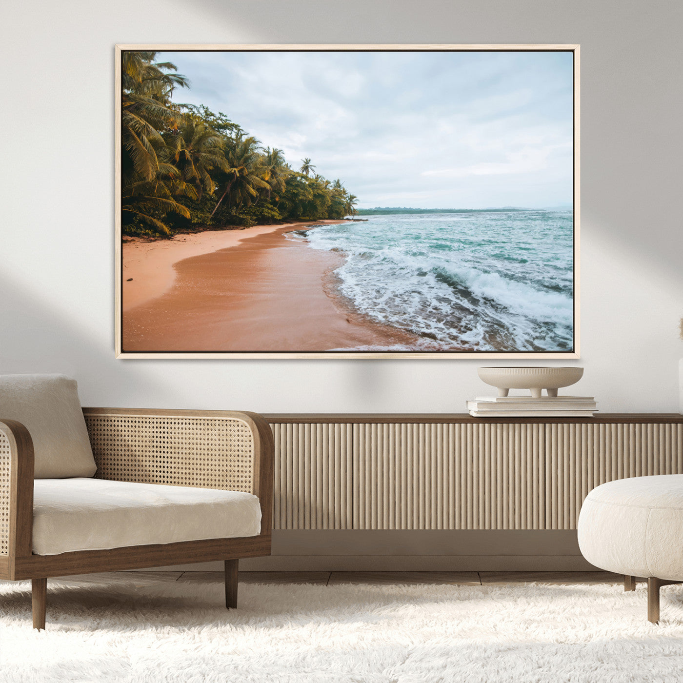 88125882-MGV-FC-36X24_Natural-Tropical Shoreline Wall Art Canvas Print, Framed Palm Trees Art Picture Print, Tropical Ocean Perfect Tropical Coastal Decor