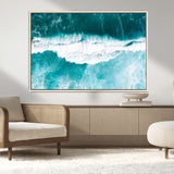 23828594-MGV-CV-36X24-Aerial Waves Wall Art Canvas Print, Framed Ocean Break Art Picture Print, Sea Foam Perfect Tropical Coastal Decor Artwork