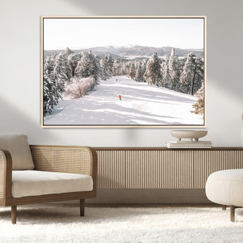 62119206-MGV-CV-36X24-Snowy Trail Wall Art Canvas Print, Framed Ski Slope Art Picture Print, Winter Pines Perfect Alpine Adventure Decor Artwork