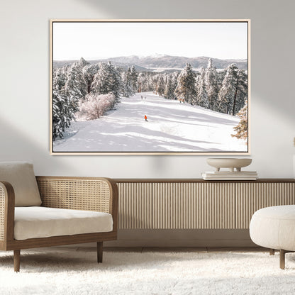 62119206-MGV-CV-36X24-Snowy Trail Wall Art Canvas Print, Framed Ski Slope Art Picture Print, Winter Pines Perfect Alpine Adventure Decor Artwork
