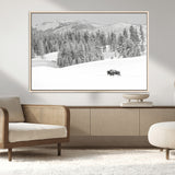 68081143-MGV-FC-36X24_Natural-Snowy Bison Wall Art Canvas Print, Framed Winter Forest Art Picture Print, Lone Bison Perfect Monochrome Winter Wild Decor Artwork