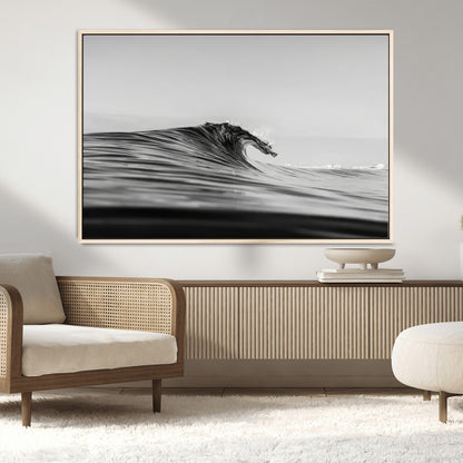 24029476-MGV-FC-36X24_Natural-Black Wave Wall Art Canvas Print, Framed Abstract Surf Art Picture Print, Minimalist Ocean Perfect Minimalist Coastal Decor