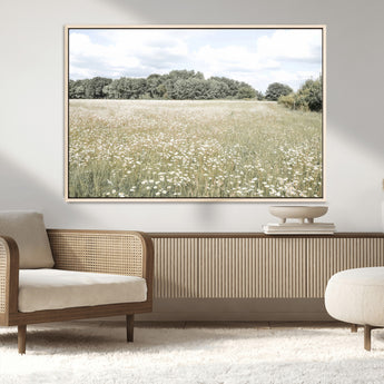 43258946-MGV-CV-36X24-Daisy Field Wall Art Canvas Print, Framed Pastel Flower Art Picture Print, Meadow Bloom Perfect Scandinavian Minimalist Decor
