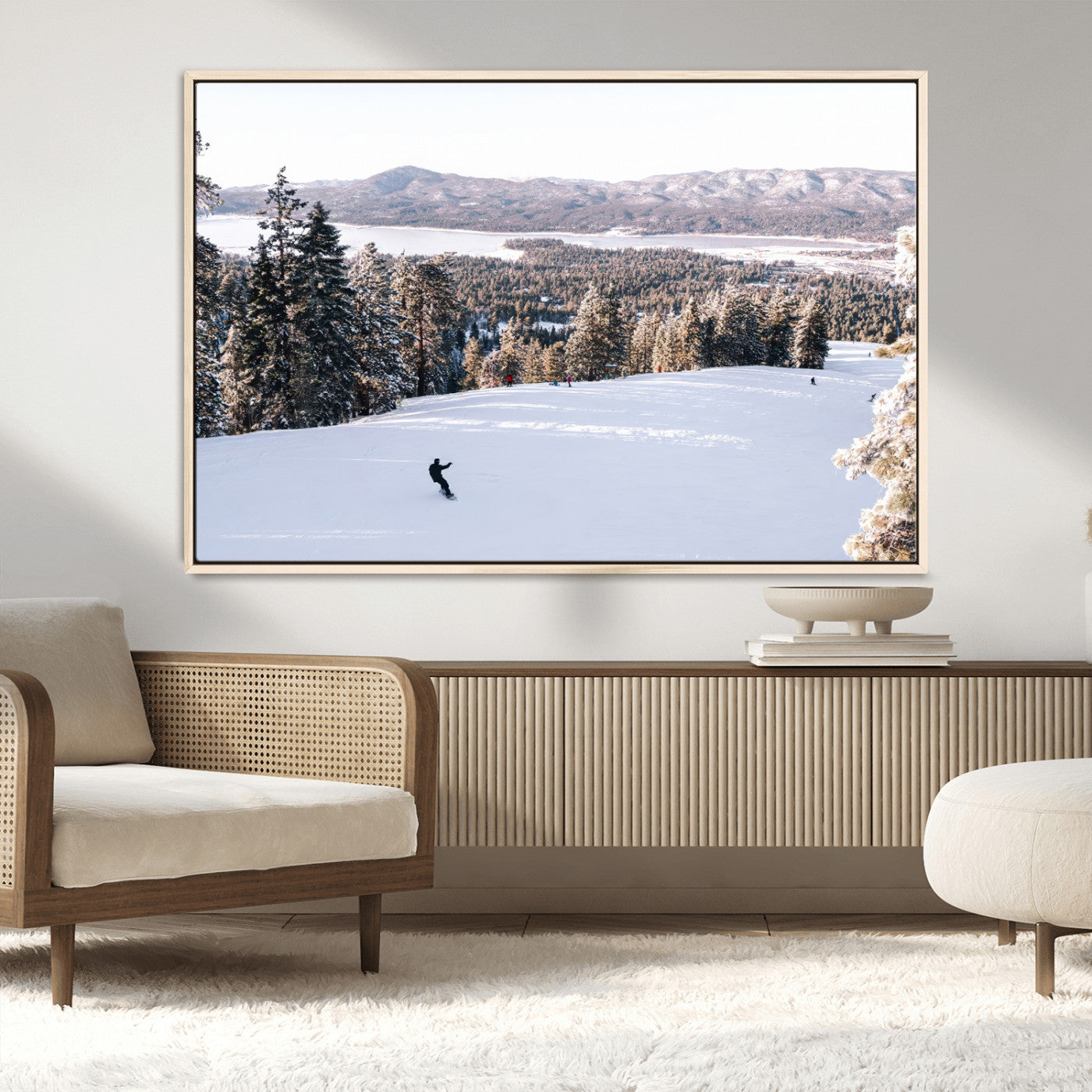 79857868-MGV-CV-36X24-Snowy Mountain Wall Art Canvas Print, Framed Ski Slope Art Picture Print, Winter Forest Perfect Modern Rustic Decor Artwork