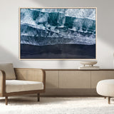 87941475-MGV-CV-36X24-Black Beach Wall Art Canvas Print, Framed Aerial Ocean Art Picture Print, Moody Coastal Perfect Modern Coastal Decor Artwork