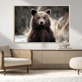 47112103-MGV-FC-36X24_Natural-Brown Bear Wall Art Canvas Print, Framed Forest Wildlife Art Picture Print, Woodland Bear Perfect Rustic Cabin Decor Artwork