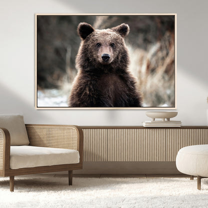 47112103-MGV-FC-36X24_Natural-Brown Bear Wall Art Canvas Print, Framed Forest Wildlife Art Picture Print, Woodland Bear Perfect Rustic Cabin Decor Artwork