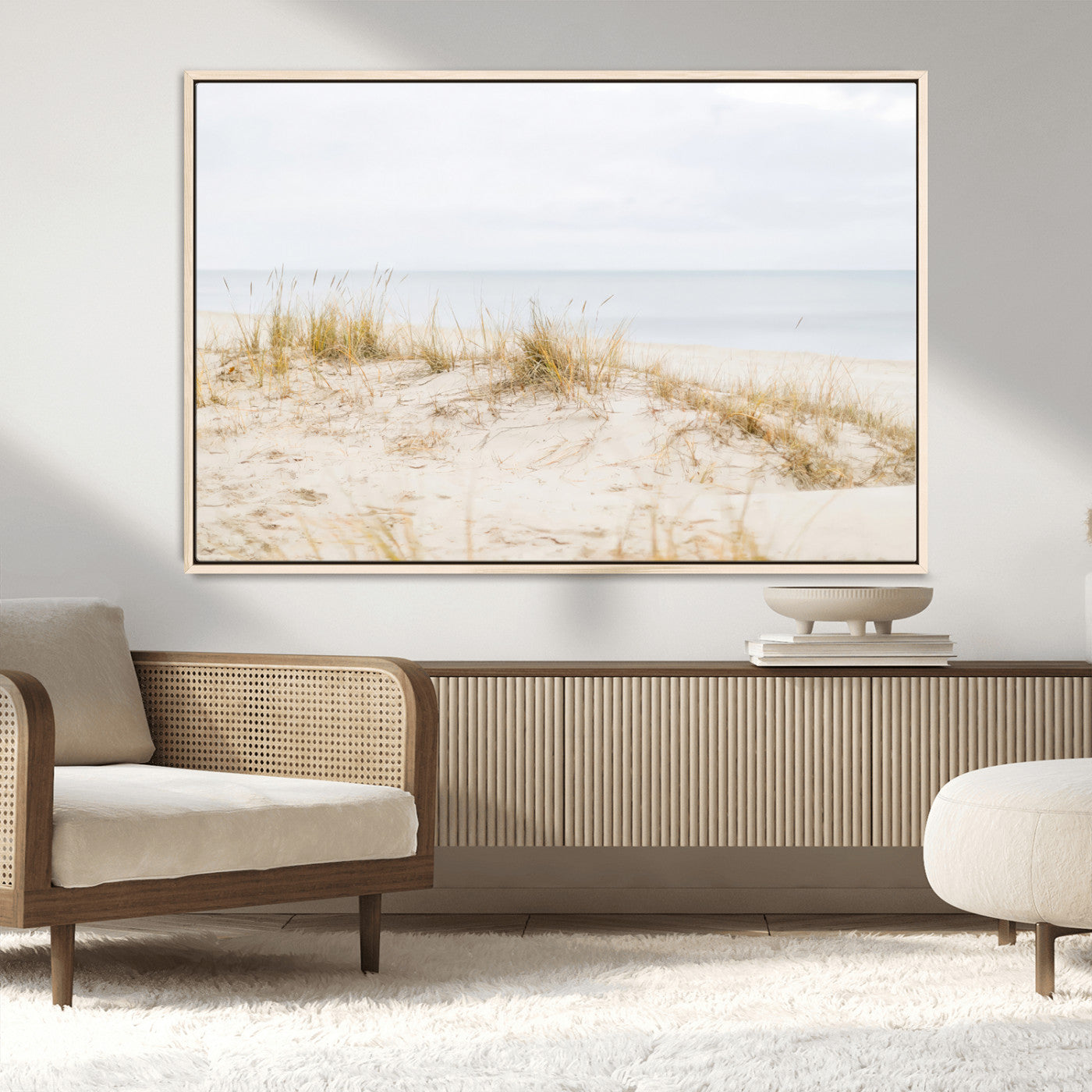 13146857-MGV-CV-36X24-Beach Dunes Wall Art Canvas Print, Framed Soft Horizon Art Picture Print, Coastal Grass Perfect Minimalist Coastal Decor Artwork