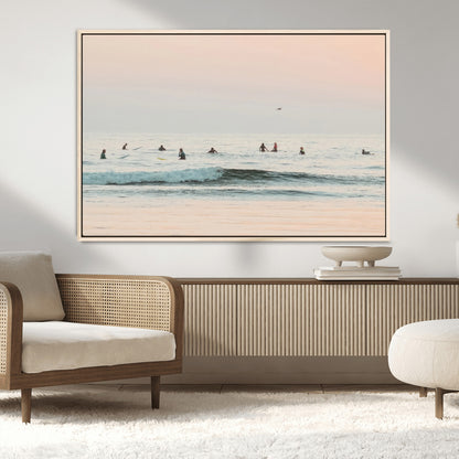 98888919-MGV-FC-36X24_Natural-Pastel Ocean Wall Art Canvas Print, Framed Soft Sunset Swimming Art Picture Print, Calm Sea Horizon Perfect Soft Coastal