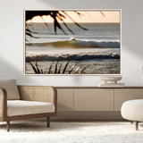 24896468-MGV-CV-36X24-Sunset Surf Wall Art Canvas Print, Framed Golden Waves Art Picture Print, Tropical Ocean Perfect Tropical Boho Decor Artwork