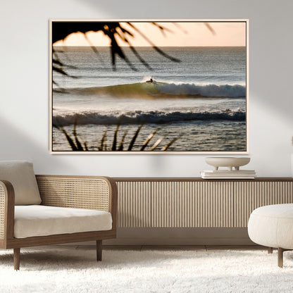 24896468-MGV-CV-36X24-Sunset Surf Wall Art Canvas Print, Framed Golden Waves Art Picture Print, Tropical Ocean Perfect Tropical Boho Decor Artwork