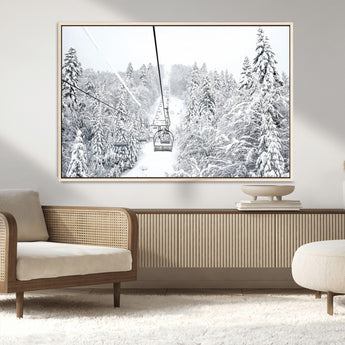 44705668-MGV-CV-36X24-Winter Forest Wall Art Canvas Print, Framed Snowy Forest Art Picture Print, Ski Lift Perfect Scandinavian Decor Artwork