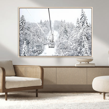 44705668-MGV-CV-36X24-Winter Forest Wall Art Canvas Print, Framed Snowy Forest Art Picture Print, Ski Lift Perfect Scandinavian Decor Artwork