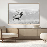 62278753-MGV-FC-36X24_Natural-Monochrome Elk Wall Art Canvas Print, Framed Mountain Wildlife Art Picture Print, Rustic Nature Perfect Rustic Minimalist Decor