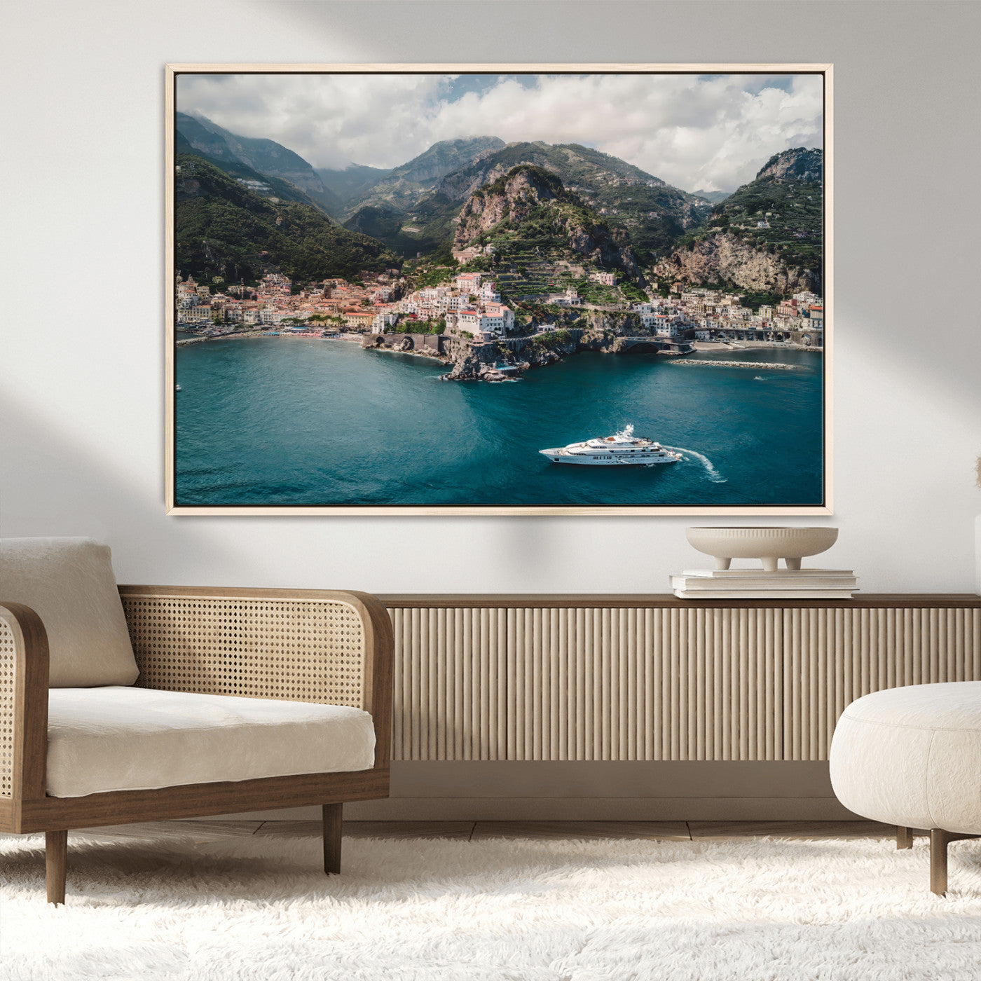 20321590-MGV-CV-36X24-Amalfi Coast Wall Art Canvas Print, Framed Italy Travel Art Picture Print, Mediterranean Landscape Perfect Mediterranean Coastal