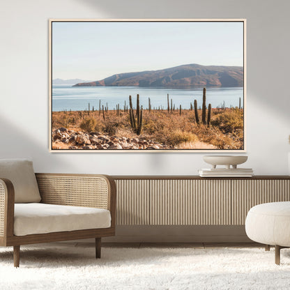 45193515-MGV-FC-36X24_Natural-Desert Cactus Wall Art Canvas Print, Framed Baja Coastline Art Picture Print, Coastal Desert Perfect Southwestern Minimalist Decor