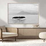 30524220-MGV-CV-36X24-Whale Tail Wall Art Canvas Print, Framed Black White Ocean Art Picture Print, Calm Marine Perfect Minimalist Coastal Decor Artwork