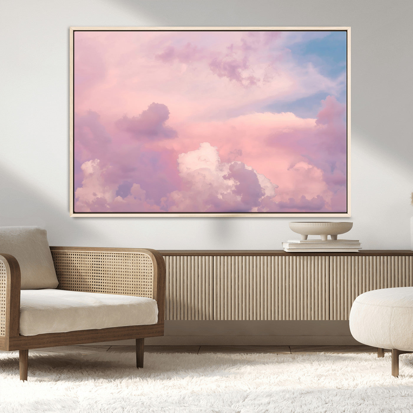 22874890-MGV-CV-36X24-Pastel Sky Wall Art Canvas Print, Framed Dreamy Cloudscape Art Picture Print, Sunset Glow Perfect Minimalist Serenity Decor