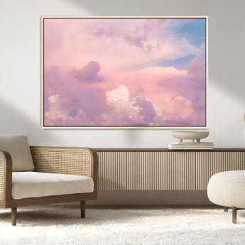 22874890-MGV-CV-36X24-Pastel Sky Wall Art Canvas Print, Framed Dreamy Cloudscape Art Picture Print, Sunset Glow Perfect Minimalist Serenity Decor