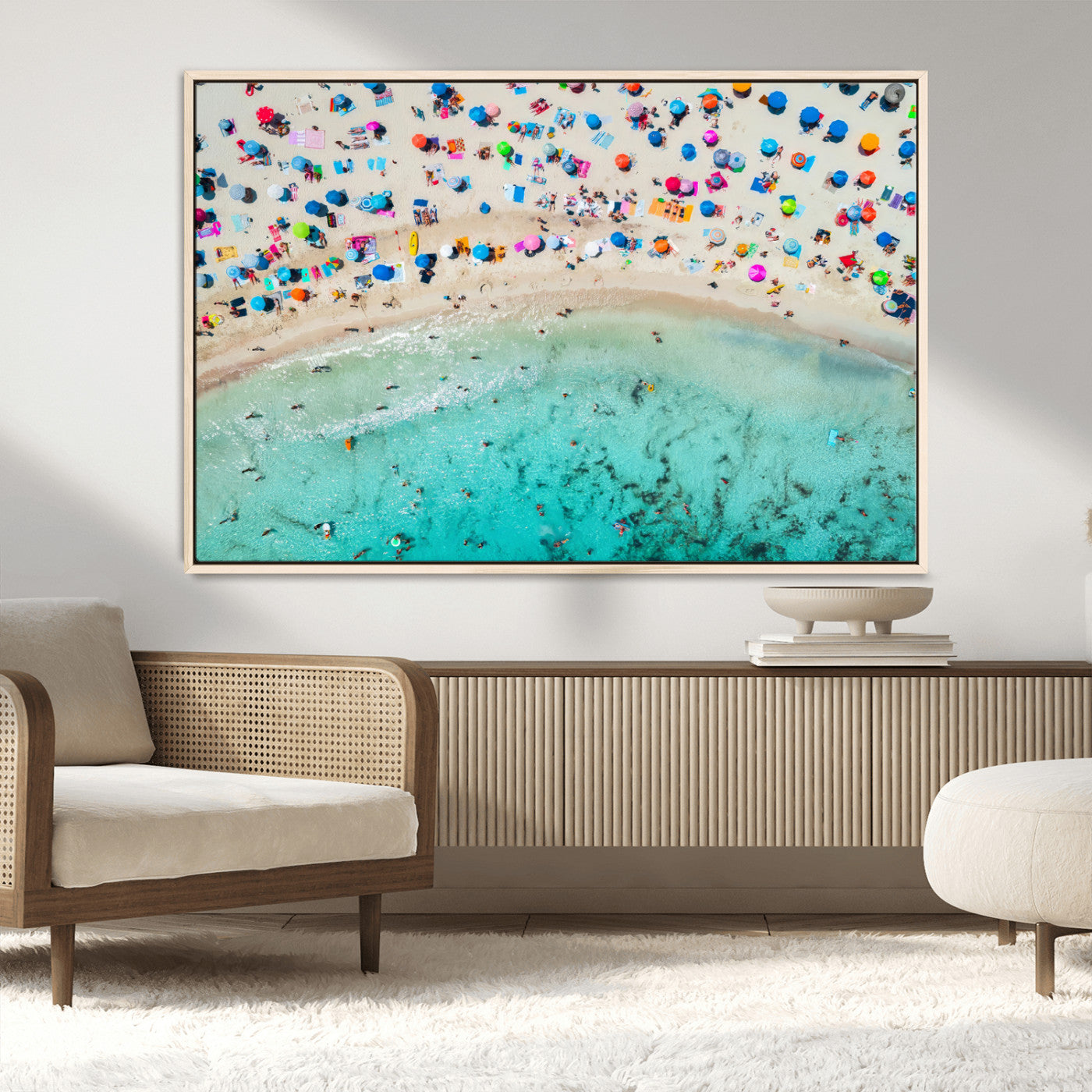 76172085-MGV-CV-36X24-Tropical Shoreline Wall Art Canvas Print, Framed Beach Relaxing Art Picture Print, Aerial Summer Perfect Coastal Vibrant Decor