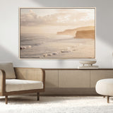57669769-MGV-CV-36X24-Misty Coastal Wall Art Canvas Print, Framed Golden Sunset Art Picture Print, Serene Shoreline Perfect Tranquil Coastal Decor