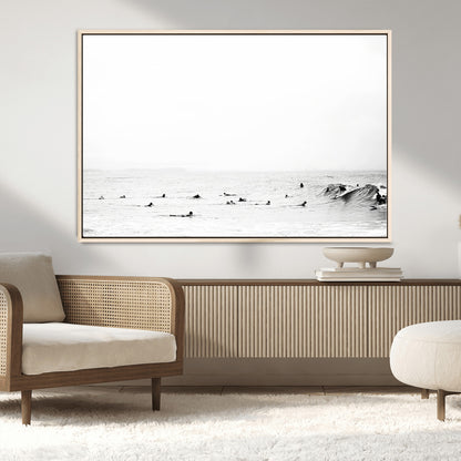 38441169-MGV-CV-36X24-Monochrome Swimming Wall Art Canvas Print, Framed Ocean Horizon Art Picture Print, Moody Coastal Perfect Minimalist Coastal Decor
