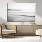 60635783-MGV-CV-36X24-Black White Seascape Wall Art Canvas Print, Framed Ocean Waves Art Picture Print, Misty Coastal Perfect Minimalist Coastal Decor